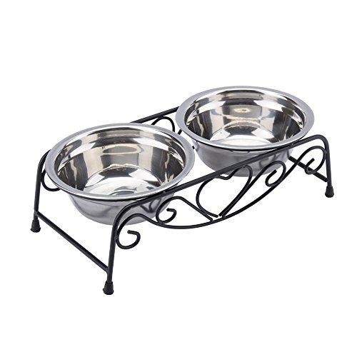 HEEPDD Edelstahl Haustierschalen, 2 PCS Pet Feeding Bowl mit Geschirrregal Ständer für Katzen und Hunde von HEEPDD