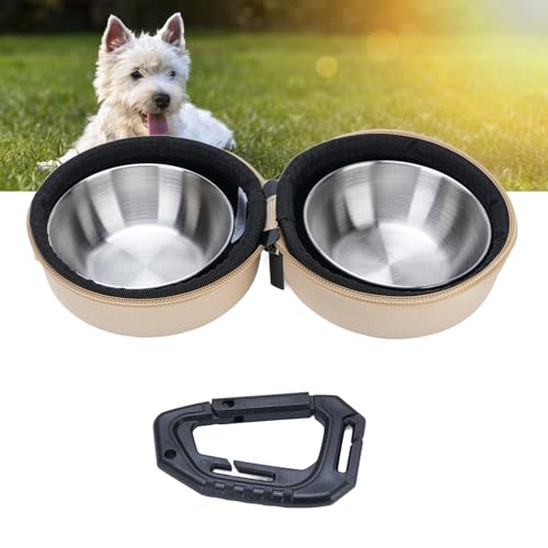 Reisetasche für Hunde, Reisetasche, Organizer, Edelstahl, doppelte Hundenäpfe, zusammenklappbar, Haustierfutter, Wassernäpfe für Outdoor, Reisen, Camping (Khaki) von HEEPDD