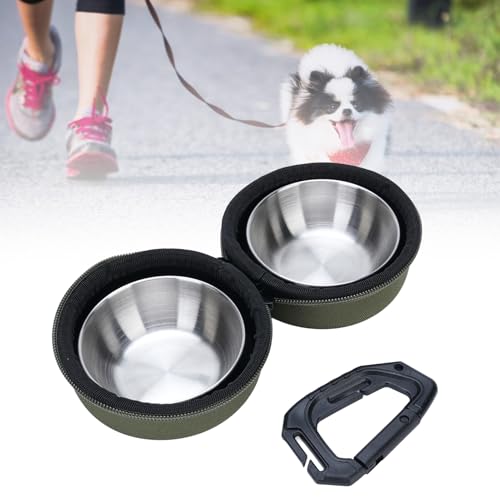 Reisetasche für Hunde, Reisetasche, Organizer, Edelstahl, doppelte Hundenäpfe, zusammenklappbar, Haustierfutter, Wassernäpfe für Outdoor, Reisen, Camping (OD Green) von HEEPDD