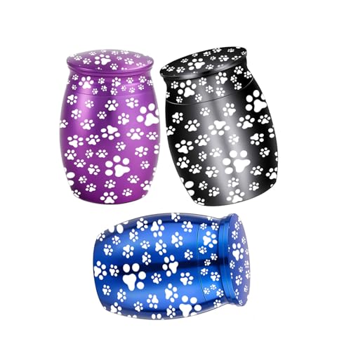HEEZOU 3pcs Kleine Gedenkurnen Für Katzen Hundeasche Metall Haustier Cremation Urnen Mit Pfoten Drucktier Asche Behälter von HEEZOU
