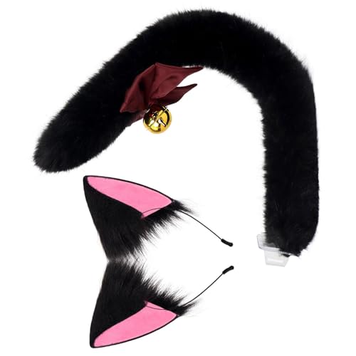 Katzen Verkleiden Outfits Mit Katzen Ohren Stirnband Furry Tail Halloween Katzen Kostümzubehör Für Girl Christmas Cosplay von HEEZOU