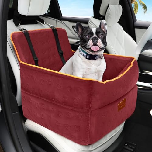 HEGGCOOE Hunde-Autositz für kleine und mittelgroße Hunde, Memory-Schaum, Welpen-Sitzerhöhung mit dickem Kissen für Hunde unter 15,9 kg, abnehmbarer, waschbarer Haustier-Autositz, Reisebett mit von HEGGCOOE