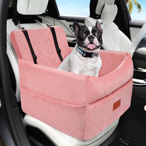 Hunde Autositz für kleine bis mittlere Hunde, Waschbarer hundesitz Auto mit Aufbewahrungstaschen, Ansteckbare Leine,verdickter Hundeautositz Sitzerhöhung Hundebett Auto für Rückbank Vordersitz von HEGGCOOE