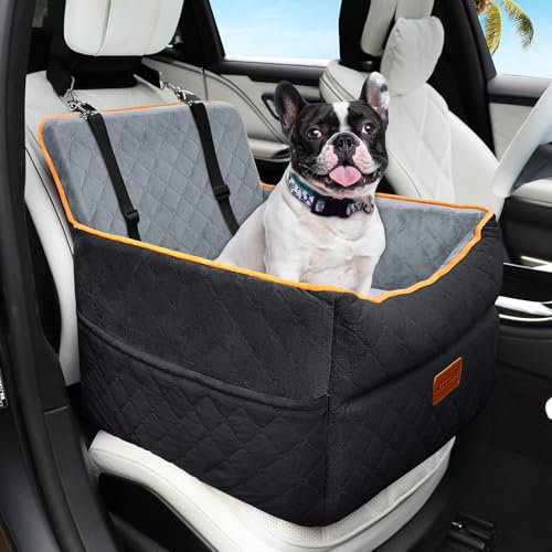 Hunde Autositz für kleine bis mittlere Hunde, Waschbarer hundesitz Auto mit Aufbewahrungstaschen, Ansteckbare Leine,verdickter Hundeautositz Hunde Sitzerhöhung Hundebett Auto für Rückbank Vordersitz von HEGGCOOE