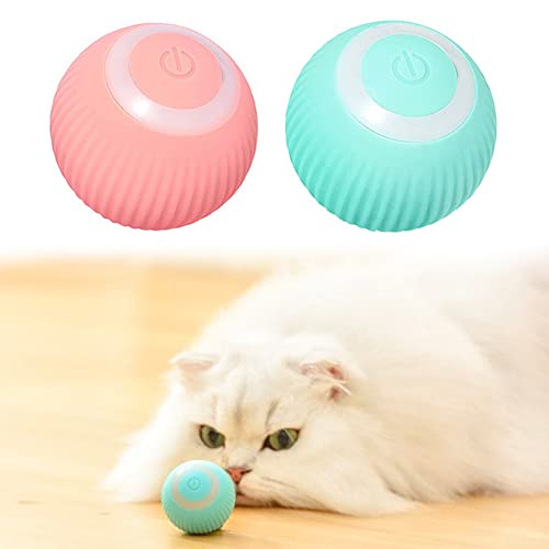 2Stück Interaktives Katzenspielzeug Ball, 360-Grad-selbstrotierender Ball, Katzenball mit LED-Licht, USB Wiederaufladbares,bewegliches Spielzeug für von HEIBTENY
