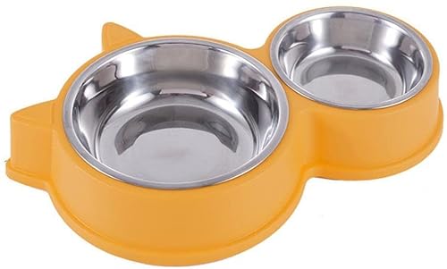 HEIMP Mehrzweck-Haustier-Doppelschüssel, trennbares Haustier-Fütterungswerkzeug, tragbare kleine Hundefutterspenderschüssel Hundenäpfe (Color : Giallo, Size : One Size) von HEIMP