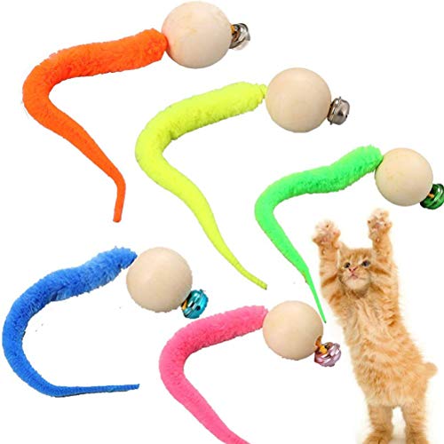 HEITIGN 5 Stücke Wiggly Balls Katzenspielzeug Wiggly Bell Katzenspielzeug, Simulation Wurm Spielzeug mit Glocke Interaktives Spielzeug Katze Kitty, Zufällige Farbe von HEITIGN