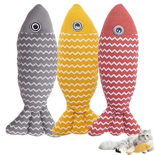 HEKARBAMILL Catnip -Spielzeug für Katzen, 3pcs Interactive Fish Cat Toy, weiche Leinenkatze Kauspielzeug, 8,3 Zoll Kätzchenspielzeug, niedliche Safe Cat Kicker Toys von HEKARBAMILL