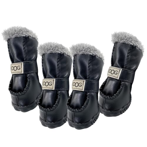 Hunde Winterstiefel 4pcs/Set Wärme Plüsch Synthetische Lederhundschuhe weiche Hundebereich für kleine und mittelgroße Hunde, Größe 3, Größe 3 von HEKARBAMILL