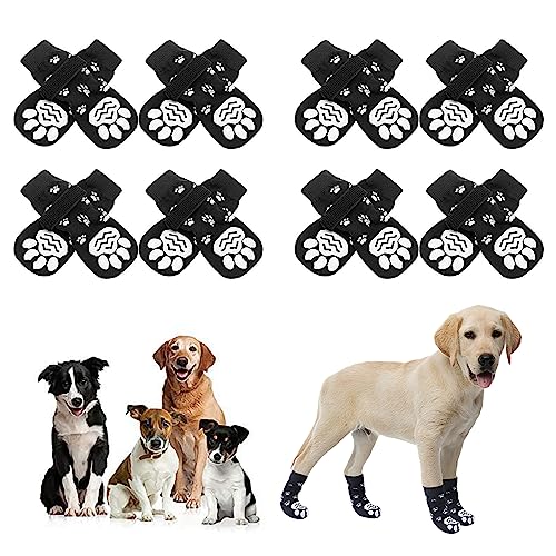 Hundesocken 4 Paare/16pcs Nicht rutschernde atmungsaktive Pawprint wasserdichte verstellbare universelle Stop-Lick-Puppenstiefel-Pfotenschutz, s von HEKARBAMILL