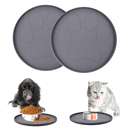 HEKOBAG 2 STK Napfunterlage Hund Rund Hundenapf Unterlage Silikon Fressnapf Unterlage Katze Klein Futtermatten für Hunde Grau rutschfeste Futterunterlage Katze Unterlage für Katzennapf (28cm x 28cm) HEKOBAG 2 STK Napfunterlage Hund Rund Hundenapf Unterlage Silikon Fressnapf Unterlage Katze Klein Futtermatten für Hunde Grau rutschfeste Futterunterlage Katze Unterlage für Katzennapf (28cm x 28cm) von HEKOBAG
