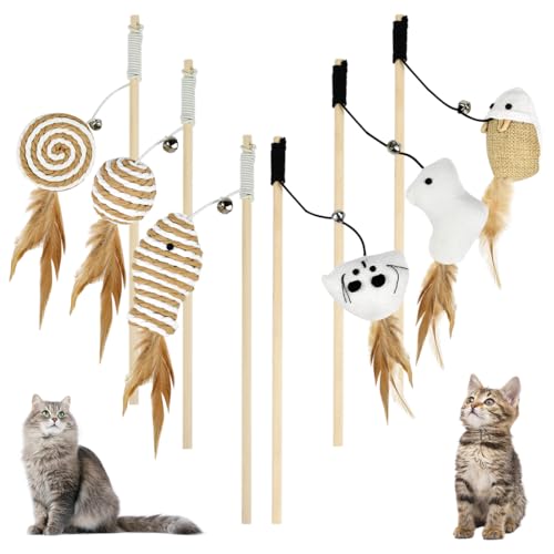 HEKOBAG 6 Stück Katzenspielzeug Federstab Interaktives Katzenangel Holz Katzen Federspielzeug Katzenspielzeug Stab Lange Spielangel Katze mit Glocke Katzenspielzeug Zauberstab für Katzenbeschäftigung HEKOBAG 6 Stück Katzenspielzeug Federstab Interaktives Katzenangel Holz Katzen Federspielzeug Katzenspielzeug Stab Lange Spielangel Katze mit Glocke Katzenspielzeug Zauberstab für Katzenbeschäftigung von HEKOBAG