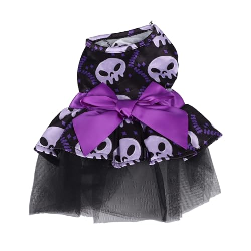 HELEVIA Halloween-Kleid Hunde, Totenkopf-Gesicht, Bequemes, Waschbares Haustierkleid aus Polyester Welpen (Schädel) von HELEVIA