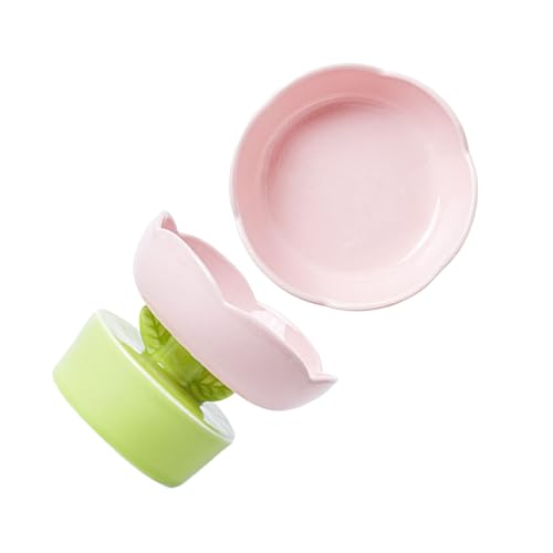 Keramik-Katzenfutternapf, Niedliche Blumenform, Großes Fassungsvermögen, Nacken- und Wirbelsäulenschutz, Erhöhter Tierfutternapf Katzen, Hunde, Haustiere (Rosa) von HELEVIA