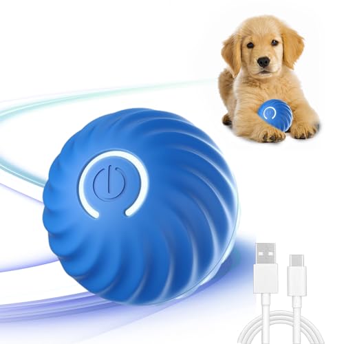 HELGATALLT Interaktives Hunde/Katzenspielzeug Ball Spielzeug, Strapazierfähiger Automatisch Rollender Ball für Welpen/Kleine/Mittlere Hunde, USB Wiederaufladbar (blau) von HELGATALLT