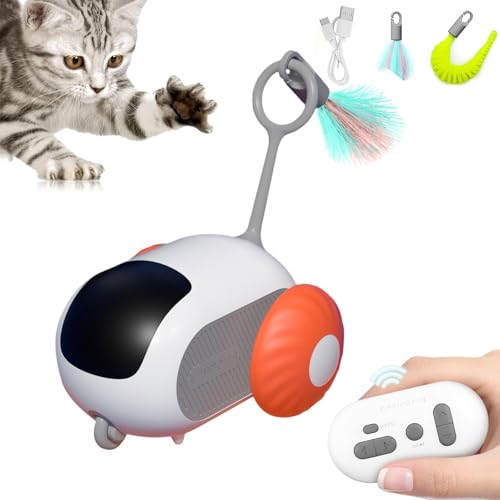 Interaktives Katzenspielzeug mit Fernbedienung, USB Wiederaufladbar Elektrisch Intelligenter Katzenball mit 2 Modi, 360° Sensibles Drehen Automatisch Bewegliches für Wohnungskatzen (Orange) von HELGATALLT
