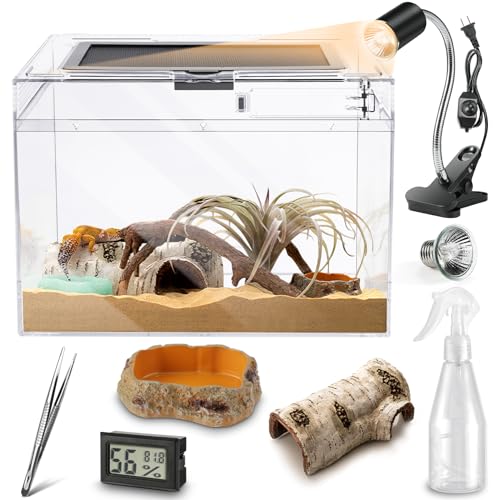Reptilien-PC-Terrarium, bruchsicher, 49,5 x 23,9 x 26,7 cm, Amphibien-Tank-Starter-Kits, obere Schiebetür, Belüftung, Mini-Lebensraumkäfige, Hygrometer-Thermometer, Höhle, Pinzette, Sprüher Reptilien-PC-Terrarium, bruchsicher, 49,5 x 23,9 x 26,7 cm, Amphibien-Tank-Starter-Kits, obere Schiebetür, Belüftung, Mini-Lebensraumkäfige, Hygrometer-Thermometer, Höhle, Pinzette, Sprüher von HELIME