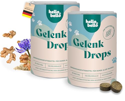 HELLOBELLO Gelenk Drops für Hunde 2 x 350 g - Gekenktabletten mit Teufelskralle, Glucosamin & Kurkuma - Hundekeks für gesunde Knochen & Gelenke von HELLOBELLO