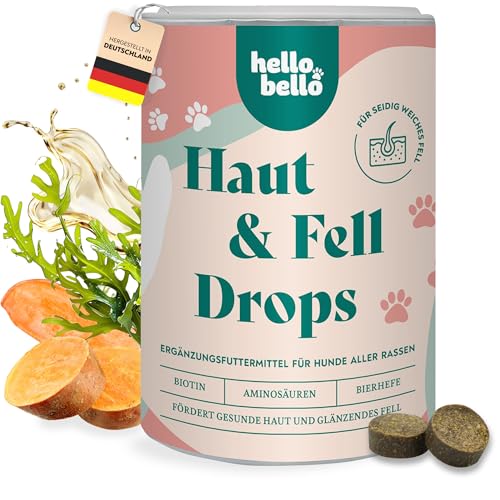 HELLOBELLO Haut & Fell Drops für Hunde 350 g - Mit Algenöl, Bierhefe & Biotin für weiches, glänzendes Fell & gesunde Haut ohne Juckreiz von HELLOBELLO