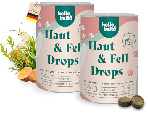 HELLOBELLO Haut & Fell Drops für Hunde 2 x 350 g - Mit Algenöl, Bierhefe & Biotin für weiches, glänzendes Fell & gesunde Haut ohne Juckreiz von HELLOBELLO