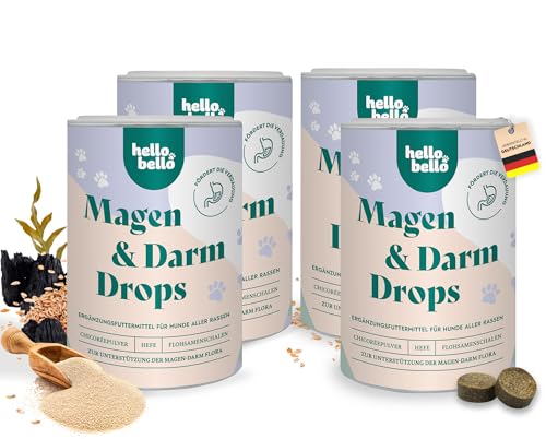 HELLOBELLO Magen-Darm Drops für Hunde 4 x 350 g - Unterstützt Verdauung, Darmregulierung & eine gesunde Darmflora - Mit Probiotika & Präbiotika von HELLOBELLO