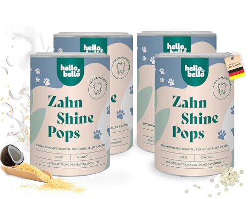 HelloBello Zahn Shine Pops für Hunde 4 x 200 g - Natürlicher Zahnpflege Snack für strahlende Zähne & gegen Mundgeruch - Mit Hirse, Kokosöl & Kokosmehl von HELLOBELLO