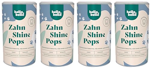 HelloBello Zahn Shine Pops für Hunde 4 x 200 g - Natürlicher Zahnpflege Snack für strahlende Zähne & gegen Mundgeruch - Mit Hirse, Kokosöl & Kokosmehl von HELLOBELLO