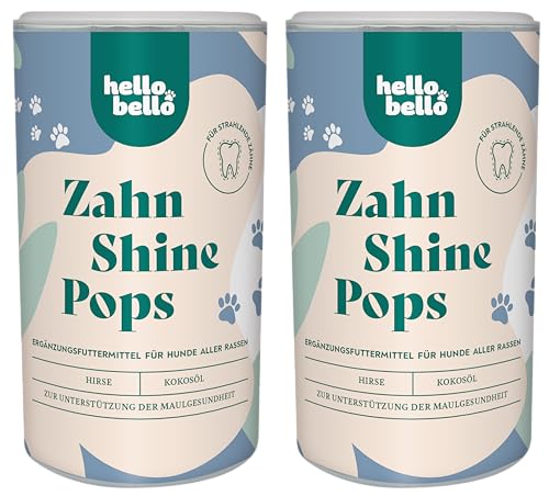HelloBello Zahn Shine Pops für Hunde 2 x 200 g - Natürlicher Zahnpflege Snack für strahlende Zähne & gegen Mundgeruch - Mit Hirse, Kokosöl & Kokosmehl von HELLOBELLO