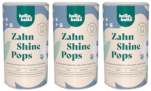 HelloBello Zahn Shine Pops für Hunde 3 x 200 g - Natürlicher Zahnpflege Snack für strahlende Zähne & gegen Mundgeruch - Mit Hirse, Kokosöl & Kokosmehl von HELLOBELLO