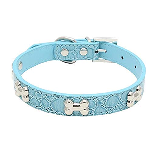 HELLOYOUNG Pet Dog Supplies Alligator PU Leather Bone Pet Necklace Accessory Pet Supply Dog Collar for Small Medium Dog 80124 (Sky Blue) von HELLOYOUNG