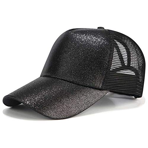 HELLOYOUNG Trucker Mütze Verstellbarer Hip Hop Hut Glitter Baseball Cap Frauen Snapback Hut[Glitter Black,NO Logo] von HELLOYOUNG
