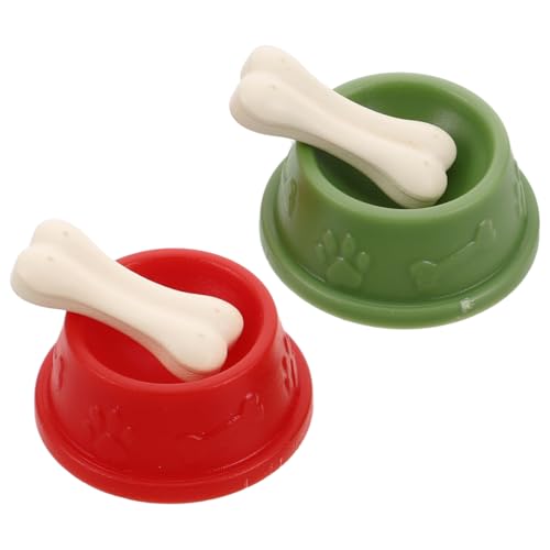 2 Sets Miniatur Hundeschüssel mit Knochen, Puppenhaus Haustierzubehör, Kunststoff Hundefutternapf für Kinder, Spielzeug Hundezubehör von HEMOTON