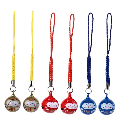 HEMOTON 1 Set 6 Stück Ornament Glückskatzen Charm Hängedekor Glücksbeutel Anhänger Handy Charm Glückskatzen Japanischer Glücksbringer Feng Shui Katze Schlüsselanhänger Katze Kupfer von HEMOTON