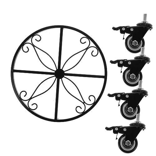 HEMOTON 1 Stück Gießer Aus Eisen Wagen Universelles Blumentopfregal Mit Rädern Anlage Runder Pflanzer Groß Blumentopfständer Mit Rädern Für Den Außenbereich Live Pflanzentopf Black Metall von HEMOTON