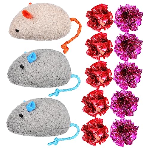 HEMOTON 13 Stück Papier -Tabby -Katzenspielzeug für Katze Plüsch kräuseln Katzenmäusespielzeuge Katze Mäuse Tiere Katzenanreicherungsspielzeug Füllwatte von HEMOTON