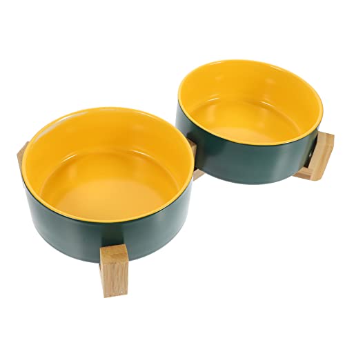 HEMOTON 1Satz Keramische Haustierschale Mit Holzständer Teiliges Futter Und Wassernapf Für Katzen Und Kleine Zu Reinigen Und Hygienisch von HEMOTON