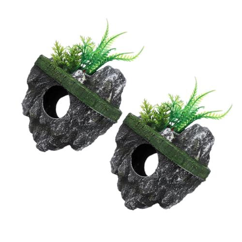 HEMOTON 2 STÜCK Teiliges Aquarium Dekorationsset Schwimmende Kunststeinverstecke aus Resin Natürliches Felsen Design Flexibel Positionierbar Natürlicher Look für Fischbecken und von HEMOTON