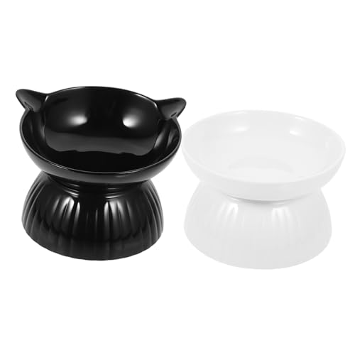 HEMOTON 2 Sätze Erhöhter Katzenfutternapf Set Teiliges Keramiknapf Set für Katzen und Kleine Hunde Rutschfester Boden Ergonomisches Design Spülmaschinenfest für Fressen und Trinken von HEMOTON