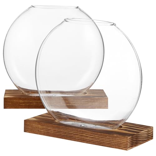 HEMOTON 2 Sets Holzvasen Kleine Glasvasen Klare Glasvasen Pflanzenterrarium Anzuchtterrarien Hängende Pflanzgefäße Aus Glas Glasvasen Für Dekoration Glasblumentopf Eukalyptusholz von HEMOTON
