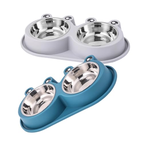 HEMOTON 2 Stück Auslaufsichere rutschfeste Kleine Edelstahl hundenäpfe mit Frosch Design Erhöhte Futterschalen für Katzen Welpen und Kleintiere Anti verschüttet Stabiler Napf für Futter von HEMOTON