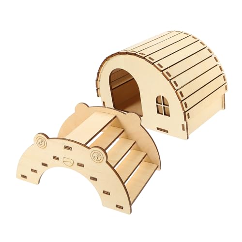 HEMOTON 2 Stück Hamster Holzhaus Versteck mit Brücke Teiliges DIY Kleintier Holzspielzeug für Hamster Chinchilla Kaninchen Kleintiere Haustierversteck und Kletterspaß von HEMOTON