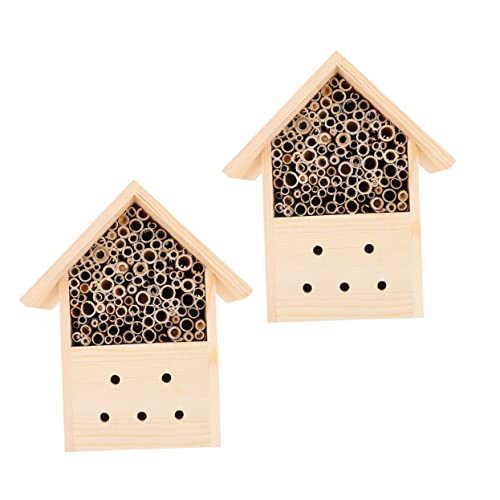 HEMOTON 2 Stück Holz Bienenhaus Dekoratives Insektenhotel für Wildbienen Gartenhängendes Nistkästchen aus Holz Sicheres Habitat zur Bestäuber Ihrem Garten von HEMOTON