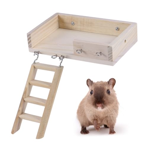 HEMOTON 2 Stück Holz Hamster Set Kletterleiter und Plattform aus Robustem Material Langlebig für Kleine Haustiere Wie Rennmaus Meerschweinchen Nagetier Käfig Zubehör von HEMOTON