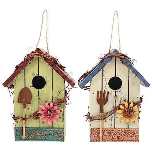 HEMOTON 2 Stück Holz Vogelhaus Dekorative Nistbox für Garten und Balkon Hängendes Vogelnest aus Natürlichem Holz für Vögel von HEMOTON