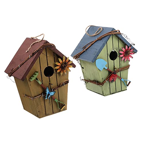 HEMOTON 2 Stück Holz Vogelhaus Dekorative Nistkästen für Garten und Balkon Blaues und Rotes Dach Design für Vögel und Gartenverschönerung von HEMOTON