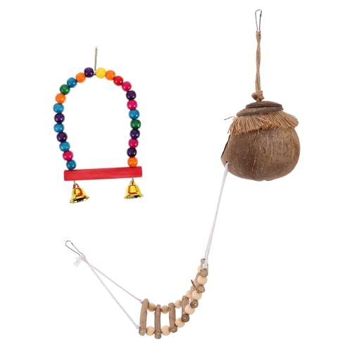 HEMOTON 2 Stück Kokosnuss Vogelhaus mit Leiter Natürliche Kokosnuss Nestbox für Sittiche und Papageien für Zucht und Haltung Geeignet für Innen und Außenbereich von HEMOTON