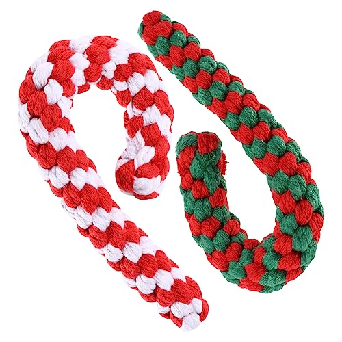 HEMOTON 2 Stück Teiliges Baumwollseil Weihnachts Kaukspielzeug für Haustiere Langlebig und Zerrfest Fördert das Kauen und Sorgt für Zahnhygiene für Bekämpfung von Langeweile von HEMOTON