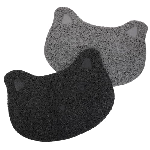 HEMOTON 2 Stück Teiliges Katzenstreu Matte rutschfest und Langlebige PVC Katzenklo Matte Schwarz und Dunkelgrau Einfache Hitze und Kältebeständig für Indoor Katzenstreu Bereich von HEMOTON