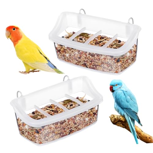 HEMOTON 2 Stück Vogelfutterspender für Papageien Transparente Futterbehälter aus Robustem Kunststoff für Vogelkäfige Einfache Befestigung für Garten von HEMOTON