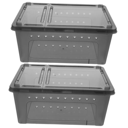 HEMOTON 2Er-Packung Spinnen-Terrarium Reptil Container Terrarium zubehör Schneckengehege Futterbehälter für Vogelspinne Lebensraum Futterkästen Geckobecken Schneckenbrutkasten Plastik Grey von HEMOTON